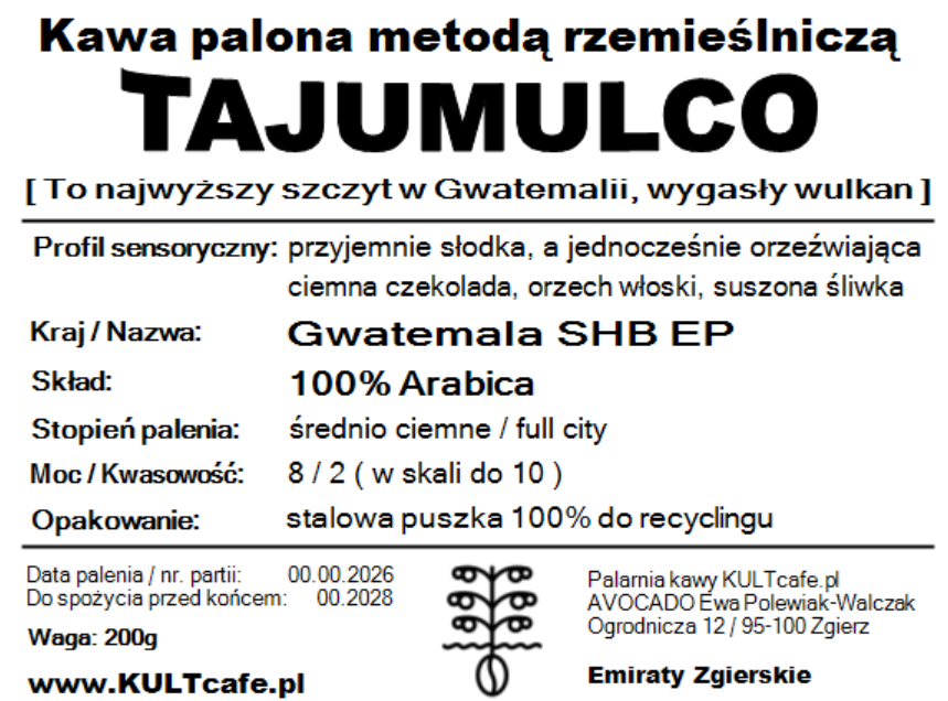 Kawa ziarnista TAJUMULCO - Gwatemala
