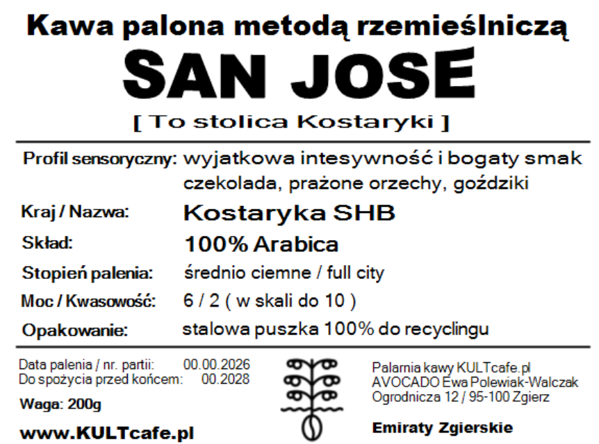 Kawa ziarnista SAN JOSE - Kostaryka