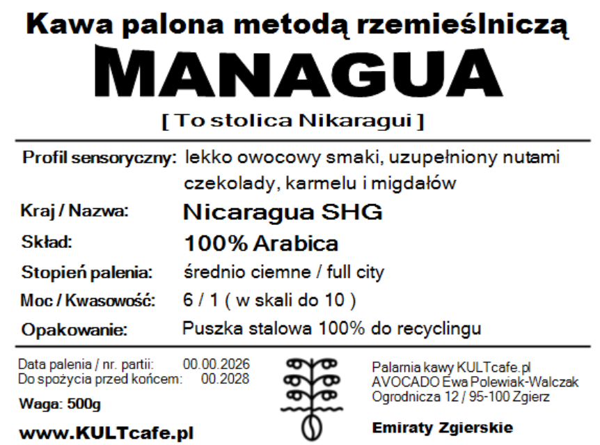 Kawa ziarnista MANAGUA - Nikaragua